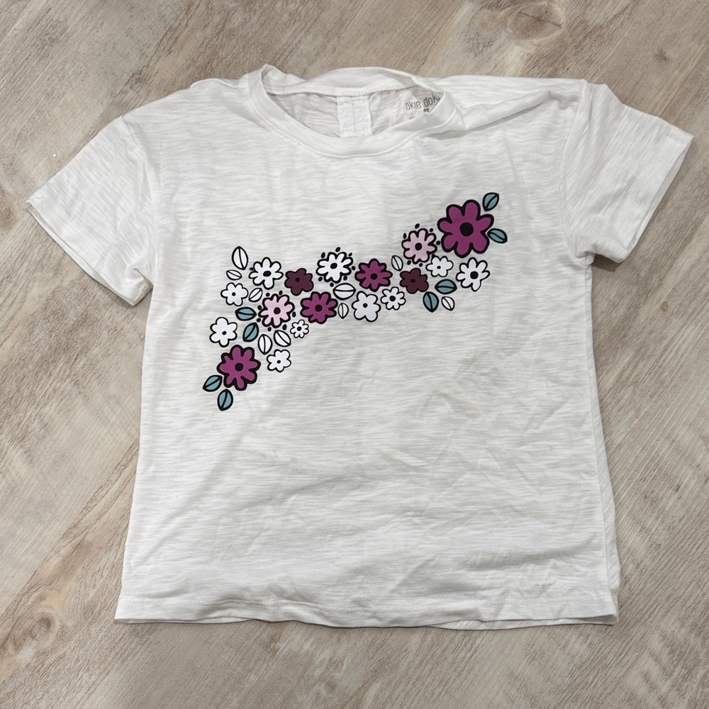 Okie Dokie Kids Floral T-Shirt - White with Purple and Black
